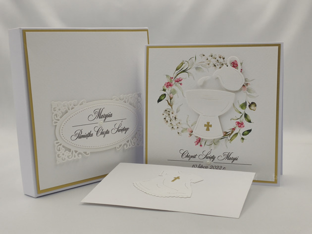 kartki, zaproszenia na chrzest Pamiątka chrztu w pudełku z kopertą, C 23C