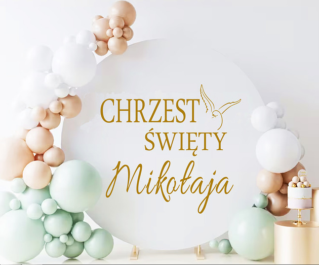 ozdoby na chrzest Naklejka na chrzest święty na ściankę koło 60 cm imię dziecka kolory