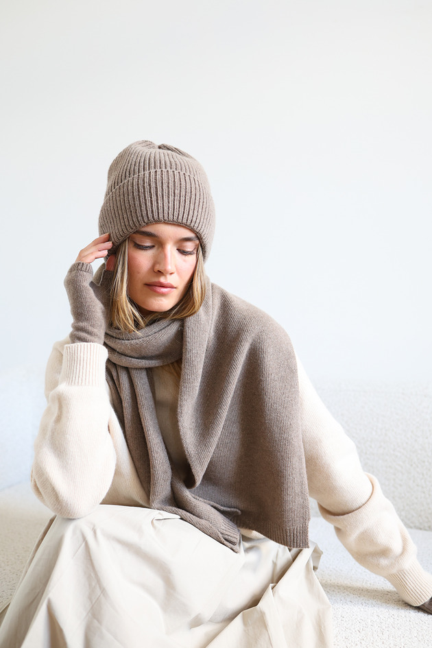 czapki damskie Czapka Merino & cashmere taupe