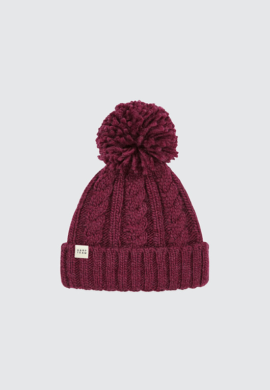 czapki damskie Czapka beanie w warkoczowy splot bordowa
