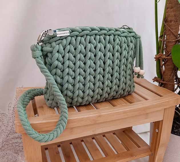 torby na ramię Torebka pleciona z grubego sznurka Pillow Bag  - szałwia