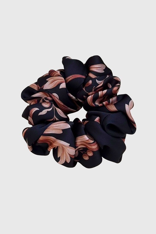 gumki do włosów Gumka do włosów czarna ze złotym wzorem Scrunchie Medium Black Truffle
