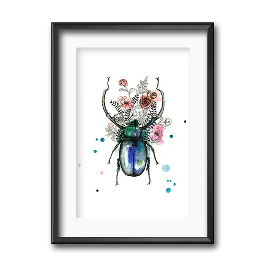 grafiki i ilustracje Żuk w kwiatach, 30x21cm, A4