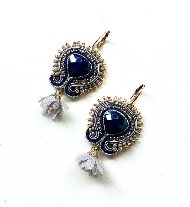 kolczyki soutache Sutaszowe kolczyki GREY FLOWERS