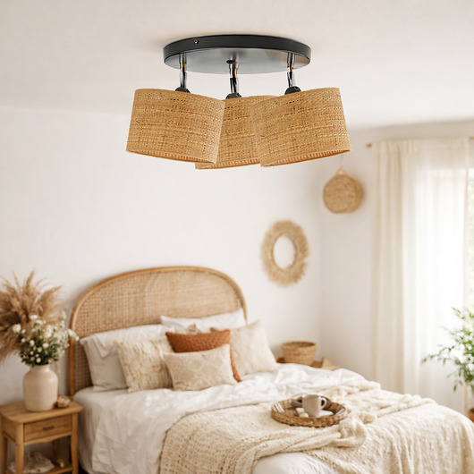 plafony 3-punktowy plafon z regulowanymi kloszami z rattanu DAKOTA BOHO