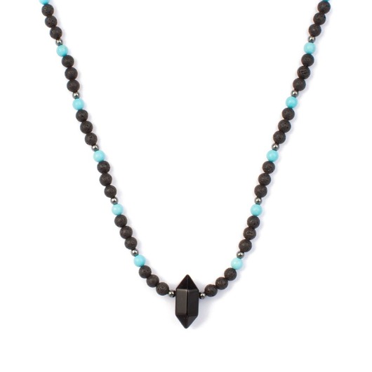 biżuteria męska Męski naszyjnik z Lawy i Turkusu z bryłą sukcesu