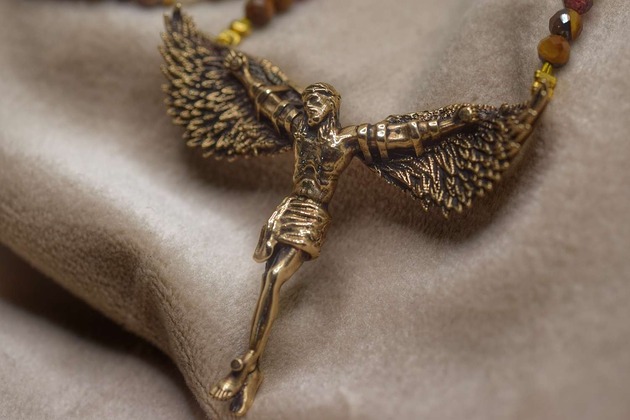 naszyjniki - inne "Icarus-Christus" - Naszyjnik z brązu z naturalnymi kamieniami