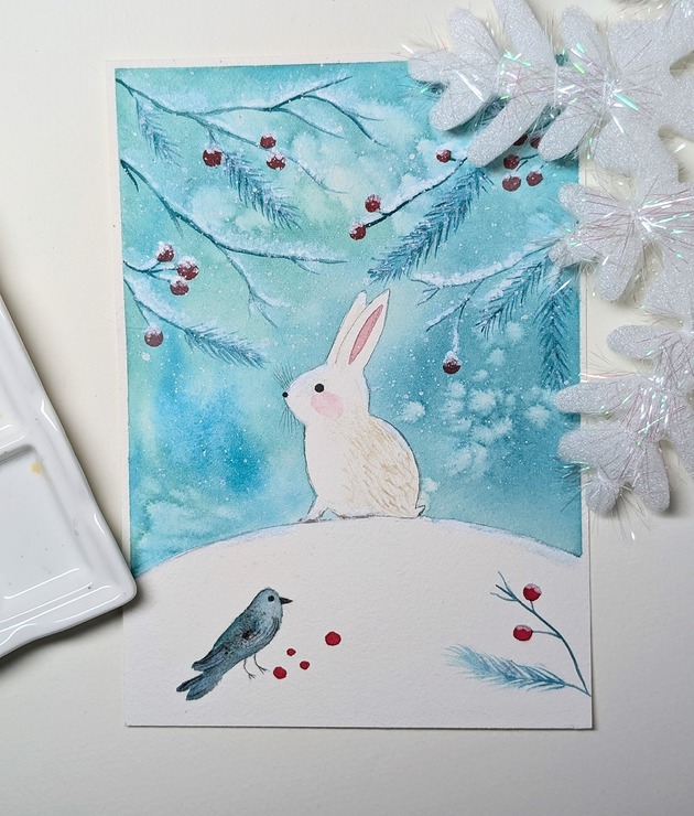 obrazy Oryginalna akwarela. Zima A5