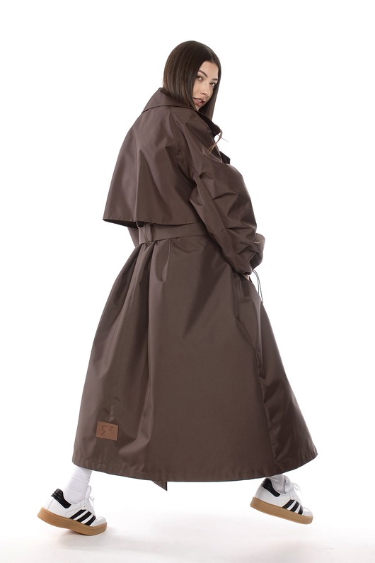 płaszcze damskie Płaszcz typu trencz maxi oversize praline na miarę kaptur