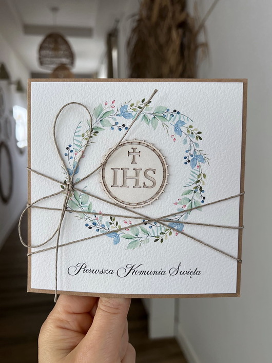 kartki na komunię Ręcznie robiona kartka na komunię z życzeniami dla chłopca
