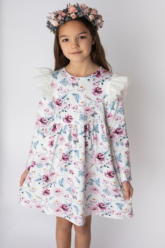 sukienki dla dziewczynki Biała sukienka w róże dla dziewczynki