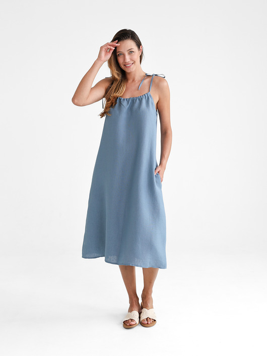 sukienki midi damskie Lniana Sukienka FLORA MIDI dusty blue
