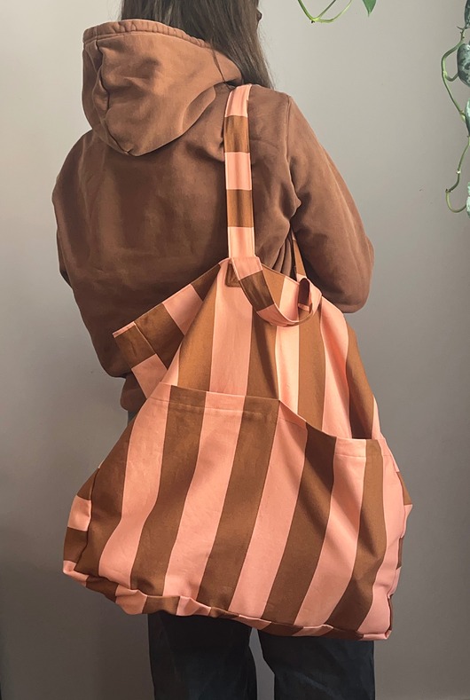torby na ramię Torba shopper XXL w pasy brązowo-brzoskwiniowe