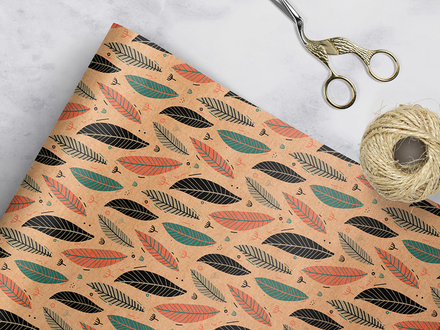 papier do pakowania -001 leaves color kraft Wrap and Pack
