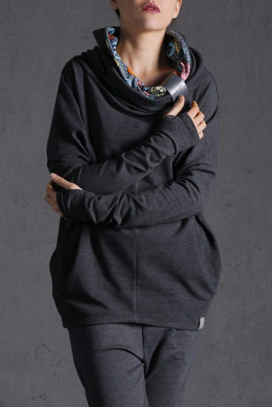 bluza z kapturem damska Nubee - Bluza QOM#01 - Komin prosty