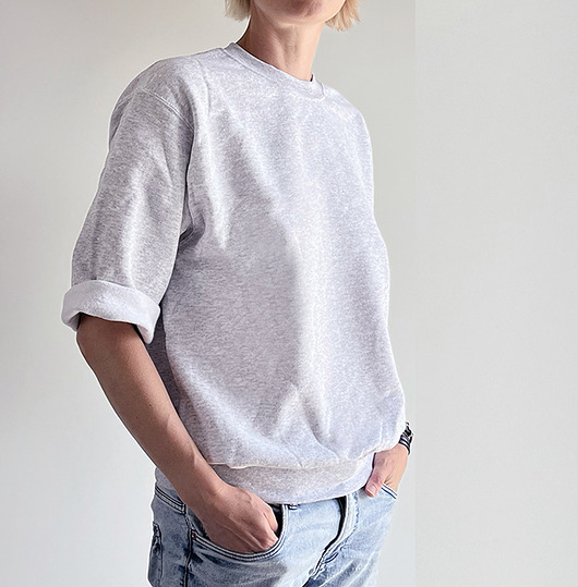 bluza bez kaptura damska Bluza cięta krótki rękaw zwykły dekolt Szara