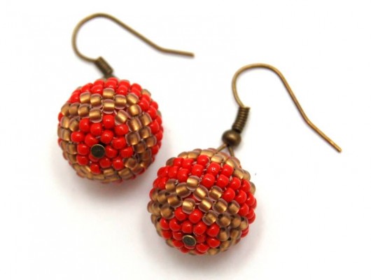 Kolczyki beaded balls czerwono-złote MadeByInati
