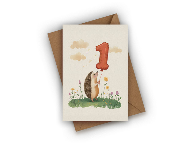 kartki okolicznościowe - wydruki Kartka urodzinowa na Roczek Dziecka z Jeżem