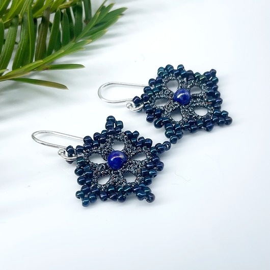 kolczyki - inne Kolczyki śnieżynki koronka frywolitka 094