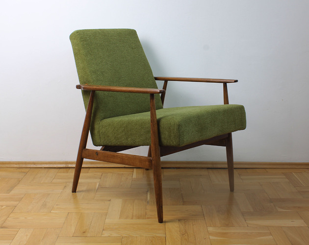 fotele Fotel Lisek PRL, Typ 300-190, Po renowacji, Vintage, zielony; Dębowy