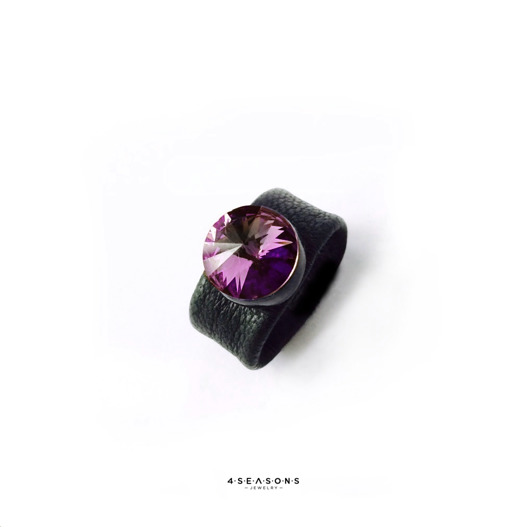Pierścionek ze skóry z fioletowym kryształem 4 Seasons Jewelry