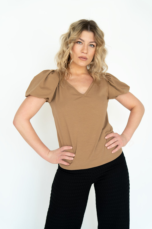 topy damskie Top Puff  Camel
