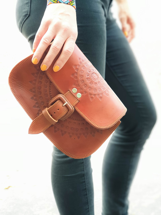 torby na ramię Torebka skórzana ręcznie robiona góralska Sol brązowa camelowa