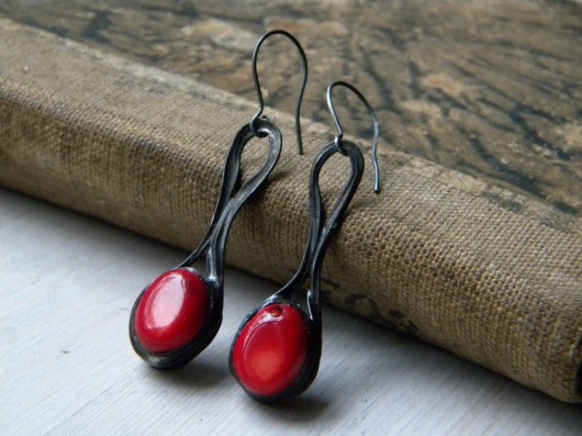 kolczyki wire wrapping koral - owale - kolczyki