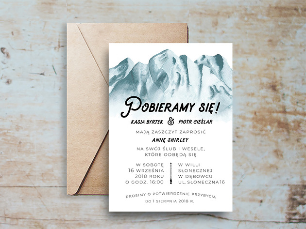 zaproszenia i kartki na ślub Zaproszenie ślubne GÓRY z eko kopertą