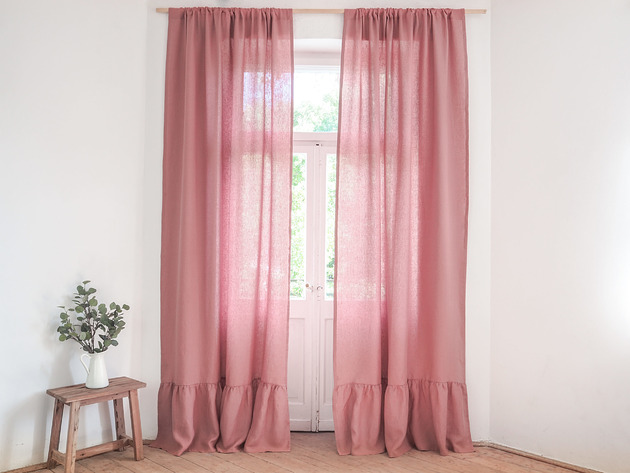 zasłony Zasłona medium z FALBANKĄ DUSTY PINK