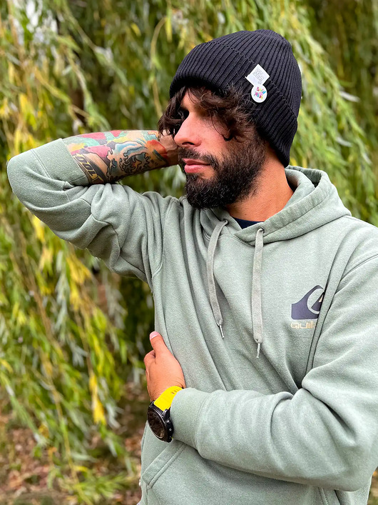 czapki i kapelusze męskie Męska czapka beanie z bawełny logo kolorowe Czarna