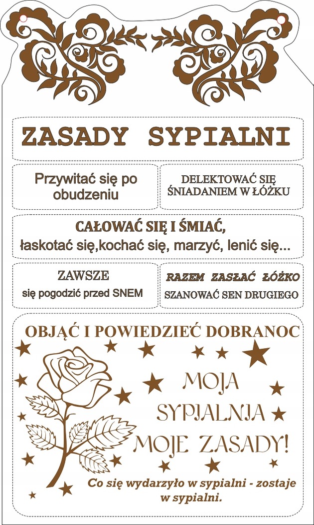 Ozdoby na ścianę Biała Tabliczka z grawerem ZASADY SYPIALNI 30cm