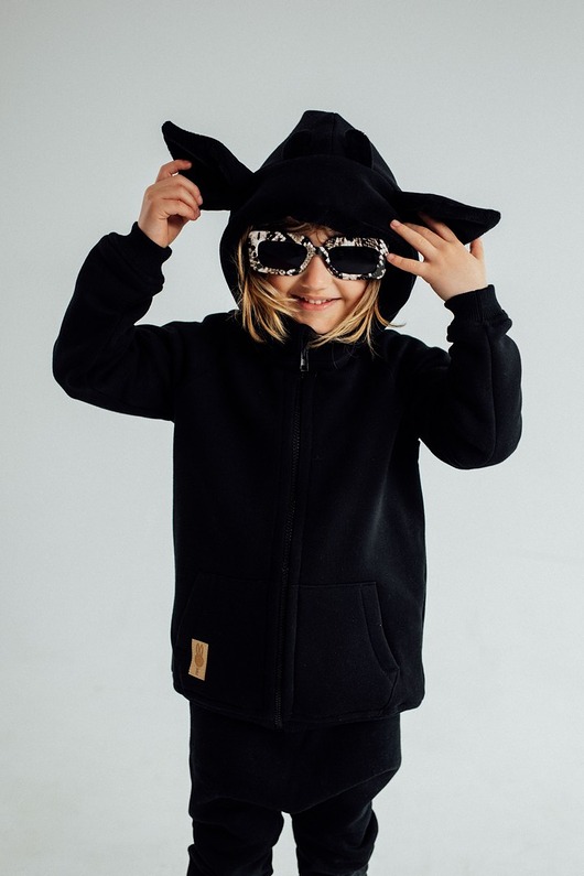 bluzy dla chłopców Bluza z kapturem z uszami jelonka dla dziecka czarna