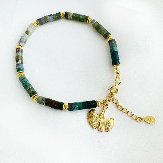 bransoletki z kamieni naturalnych Ogród zmysłów- Bransoletka z kamieni-agaty, bransoletka złoty listek