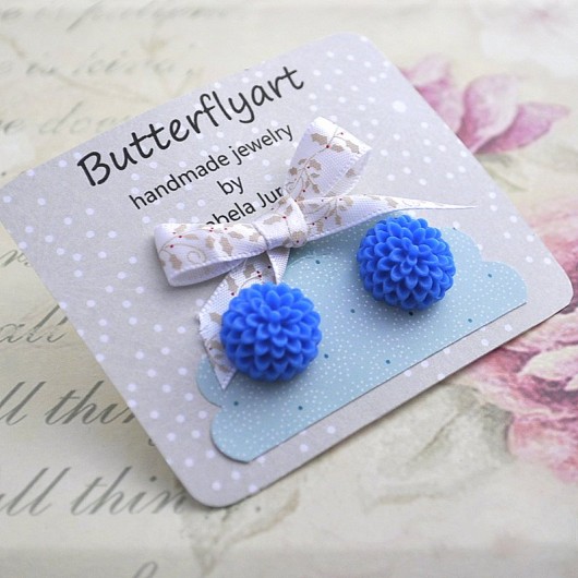 Vintage Flowers- niebieskie chryzantemy butterflyart