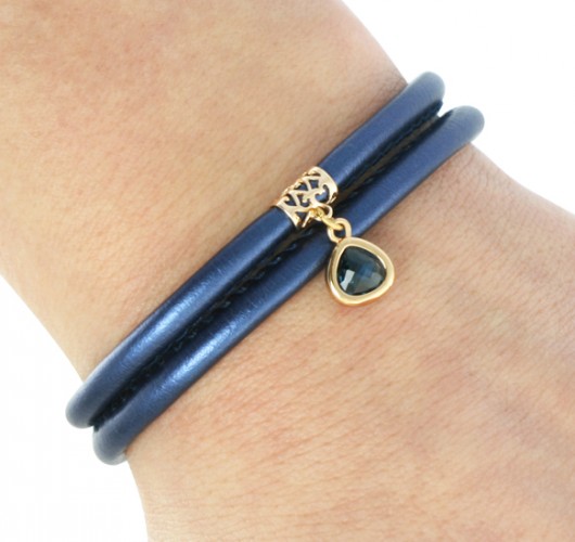 Navy blue eco leather with crystal pendant. Lavoga