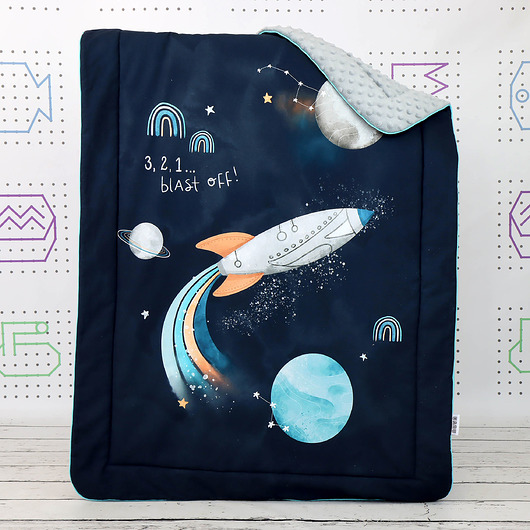 kocyki, kołderki, pościel dla dzieci Kocyk Panelowy 75x100 Blast Off Granat
