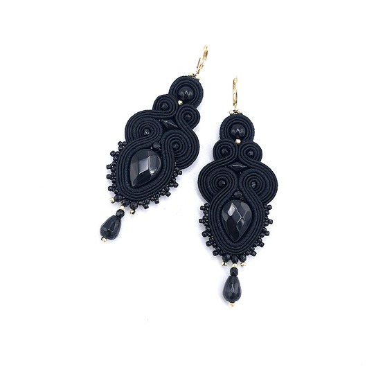 kolczyki soutache Kia kolczyki sutasz z onyksami czarne wiszące wieczorowe eleganckie