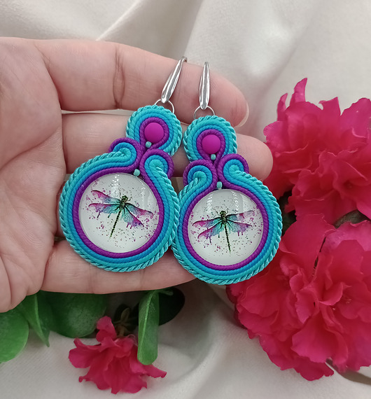 kolczyki soutache Kolczyki z ważką, kolczyki ważki, kolorowe ważki