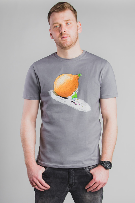 Bawełniany T-shirt z nadrukiem - Cebulak, szary ZlapDystans