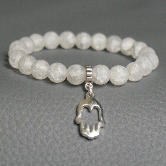 matowy kwarc lodowy & hamsa (ręka fatimy) kaktusia