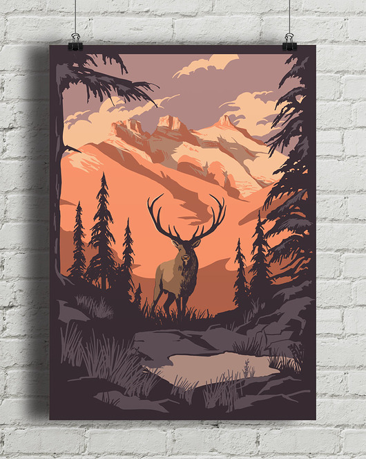 plakaty Jeleń kanadyjski / Góry i las - plakat przyrodniczy