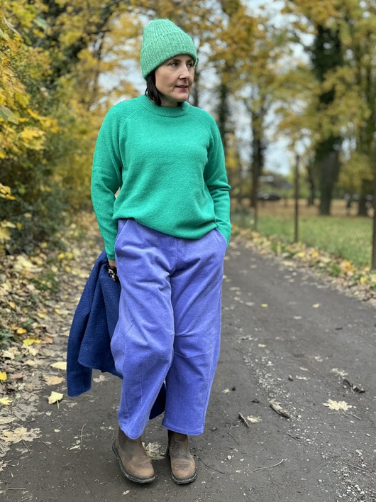 spodnie materiałowe damskie Sztruksowe barrel leg