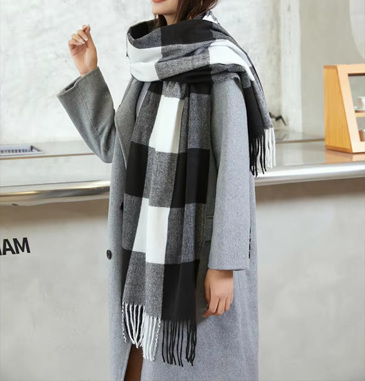 szale damskie Szalik Damski kaszmirowy wełna czarny szary biały