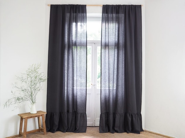 Zasłona Z FALBANKĄ  CHARCOAL so linen!