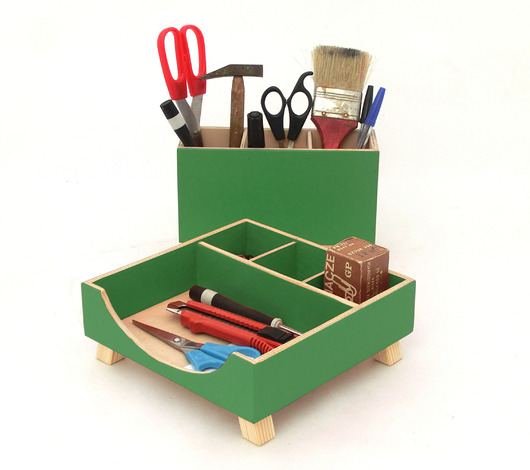 Organizer - zestaw na biurko - Zielony Clock Wood Studio