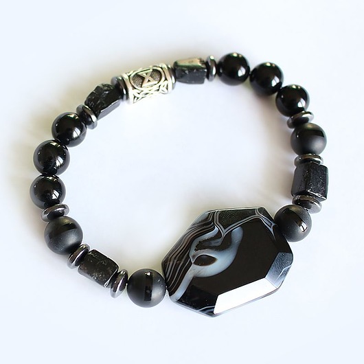 biżuteria męska Unikat elegancka ochronna czarny turmalin dagaz onyks