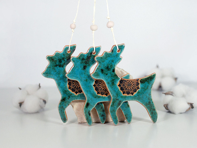 ozdoby choinkowe Turkusowy renifer - ceramiczny ozdoba choinkowa