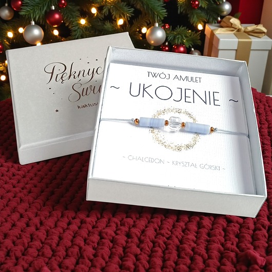 bransoletki z kamieni naturalnych Amulet - UKOJENIE - świąteczne pudełko - CHALCEDON, KRYSZTAŁ GÓRSKI