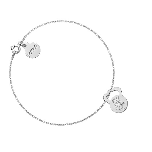 bransoletki srebrne Srebrna bransoletka kettlebell WORK HARD DREAM BIG